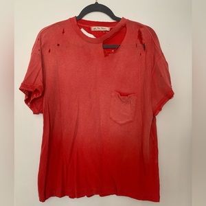 Free People intentionally torn oversized red shirt